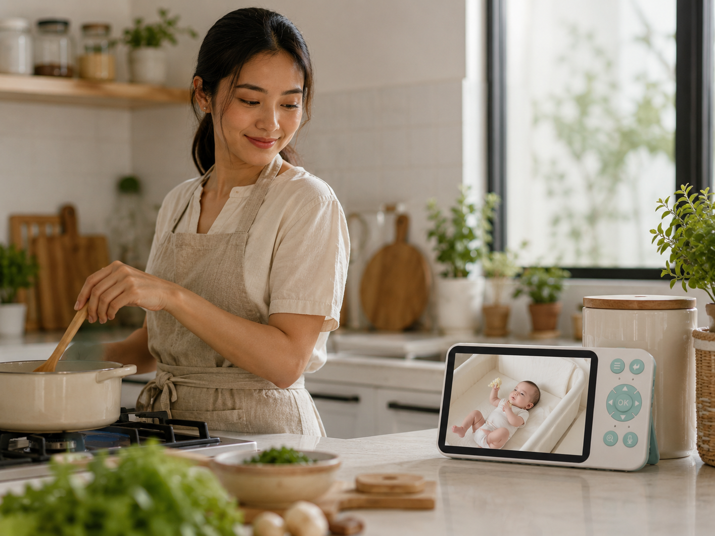 MoonaBaby Smart Baby Monitor — 5" HD Screen + Wi-Fi Camera with Night Vision & Two-Way Talk
