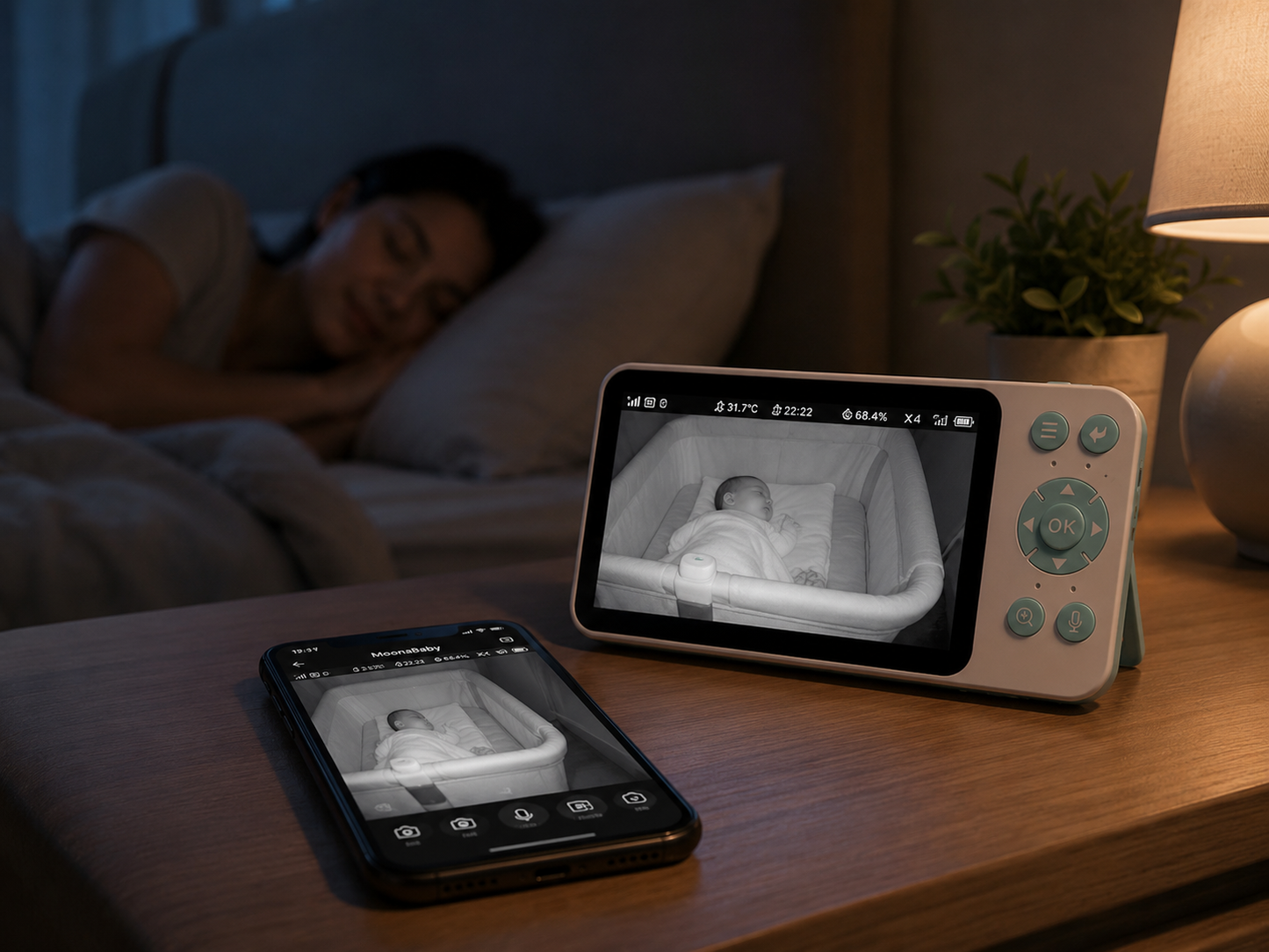 MoonaBaby Smart Baby Monitor — 5" HD Screen + Wi-Fi Camera with Night Vision & Two-Way Talk