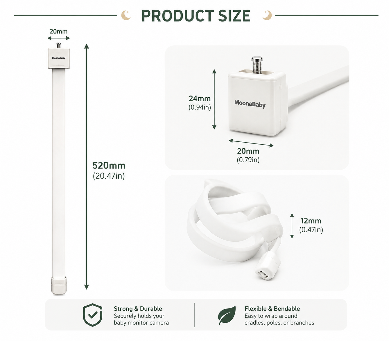 MoonaBaby Flexible Camera Mount — Adjustable Gooseneck Stand for Baby Monitors